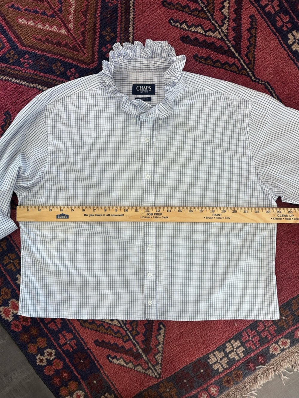Reworked CHAPS Button Down Ruffle Collar Scandinavian Ribbon Top | OOAK | XL - Picture 7 of 10